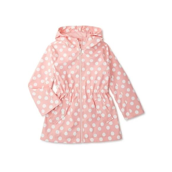 NWT Urban Republic Girls Matte Vinyl Raincoat with Hood. Pink with White Dots. - Picture 3 of 11